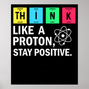 Denke wie ein Proton Bleib positiv lustige Wissens Poster