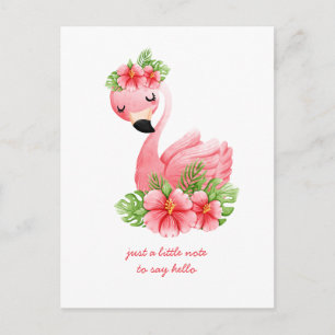 Denken an Dich Rosa Flamingo Tropische Blumen Pos Postkarte