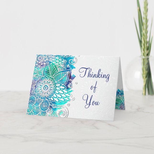 Denken an Sie blau und aquamarinen BlumenMandala Karte (Vorderseite)