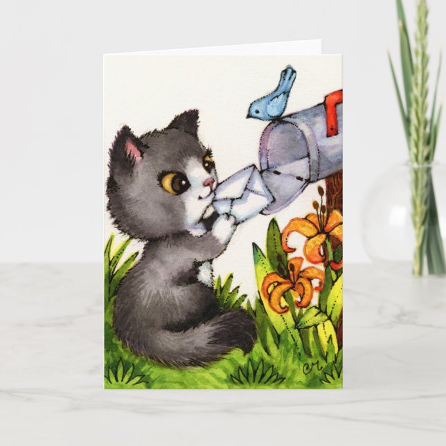 Denken an Sie - niedliche Katzen-Gruß-Karte Karte (Vorderseite)