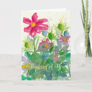 Denken an Sie Rosa-Kosmos Nigella Aquarell Karte