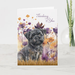 Denken Sie an Affenpinscher Hund Purple Flowers Karte