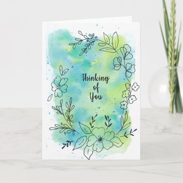 Denken Sie an blaue aquamarine Aquarellfarben Blum Karte (Vorderseite)