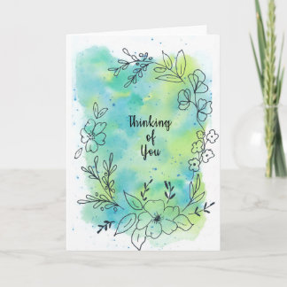 Denken Sie an blaue aquamarine Aquarellfarben Blum Karte