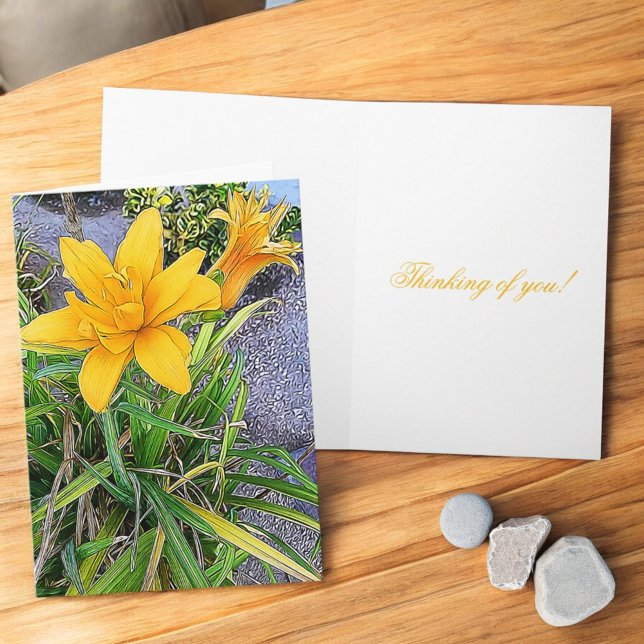 Denken Sie an Blumenorgenblütenfotografie Karte (Day Lily cover inside template folding greeting card)