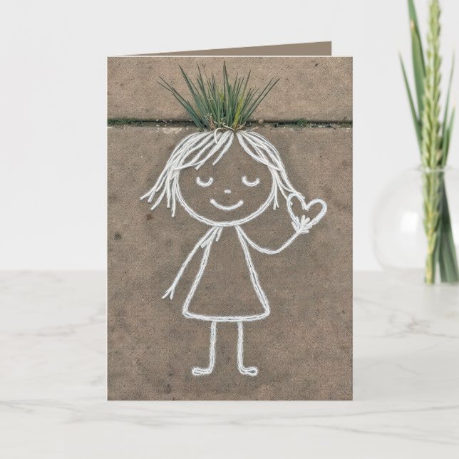 Denken Sie an Chalk Art Girl mit Herz Karte (Vorderseite)
