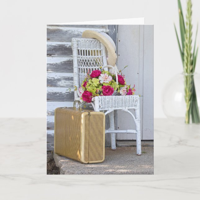 Denken Sie an den Koffer und die Blume Ihres Retro Karte (Vorderseite)
