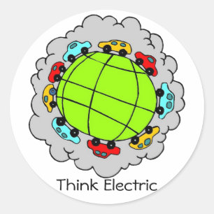 Denken Sie an Elektroautos Runder Aufkleber