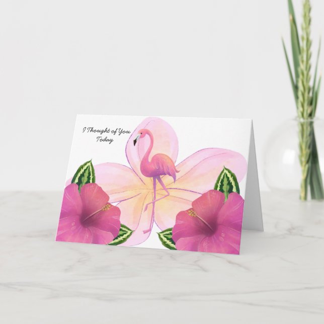 Denken Sie an Flamingo und Blume Karte (Vorderseite)