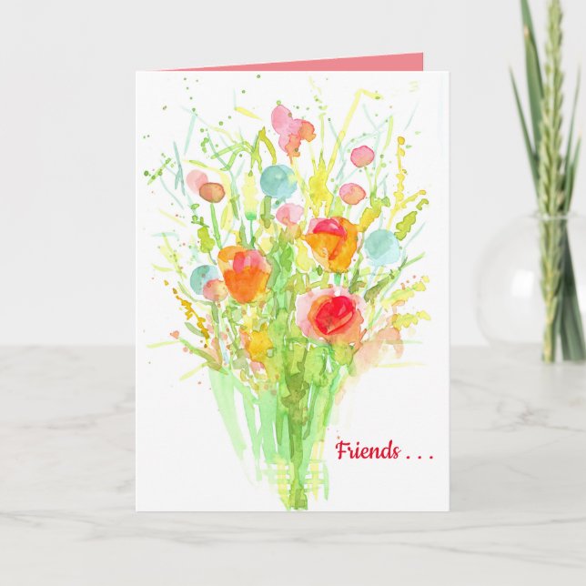 Denken Sie an Freunde Wildblume Bouquet Karte (Vorderseite)