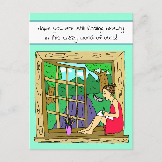 Denken Sie an Handgezeichneter Cartoon Lady Zeichn Postkarte (Vorderseite)