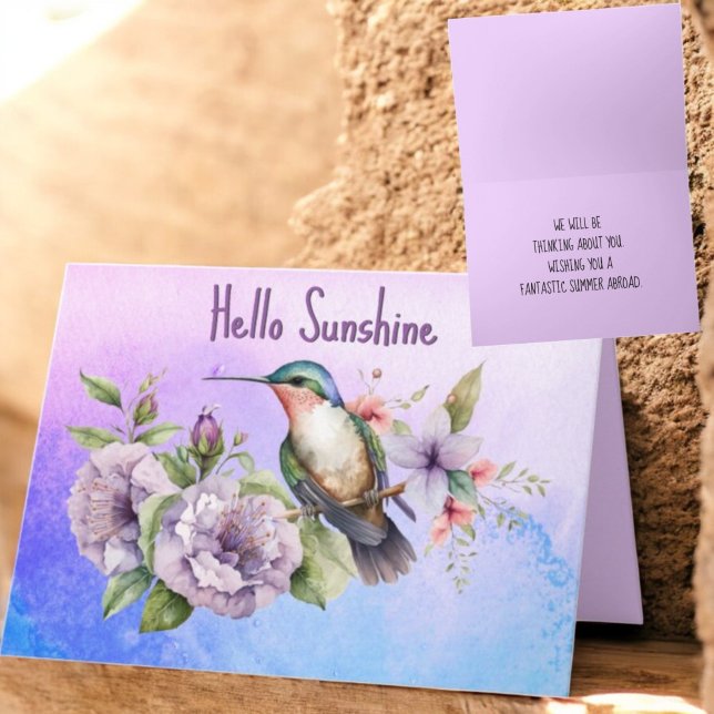 Denken Sie an Hummingbird & Floral Custom Karte (greeting card front and inside with template text)