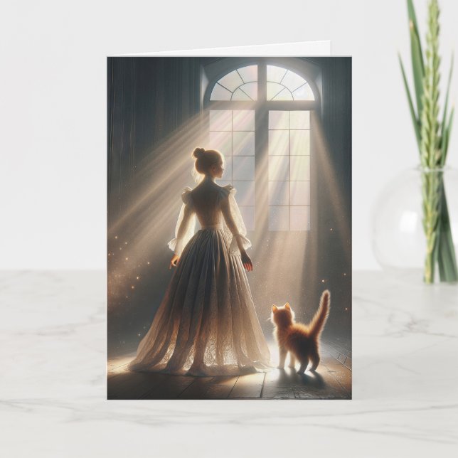 Denken Sie an Ihr Mädchen mit Kätzchen Karte (Vorderseite)