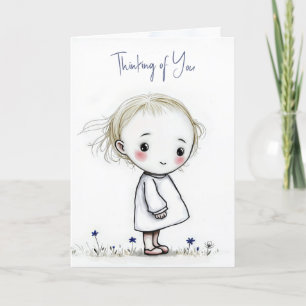 Denken Sie an Ihre kleine Girl Sketch in Wildblume Karte