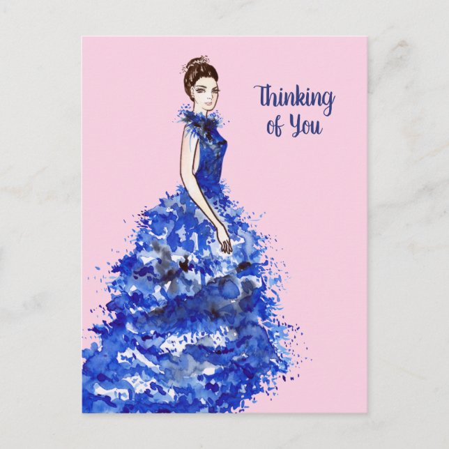 Denken Sie an Ihre Lady mit Funkelnd Blue Gown Car Postkarte (Vorderseite)