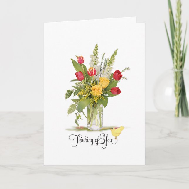Denken Sie an Ihre Rose und Tulip Blume Bouquet Karte (Vorderseite)
