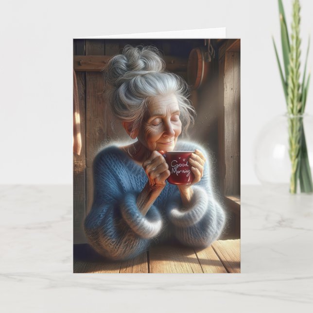 Denken Sie an Ihre süße alte Dame mit Kaffee-Tasse Karte (Vorderseite)