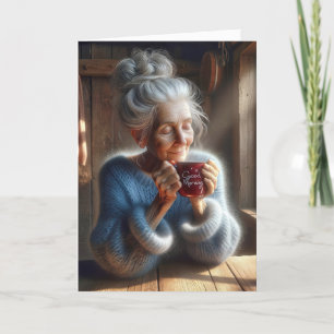 Denken Sie an Ihre süße alte Dame mit Kaffee-Tasse Karte