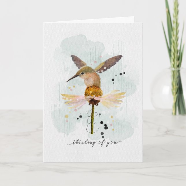 Denken Sie an Ihre Wasserfarbe Hummingbird Karte (Vorderseite)