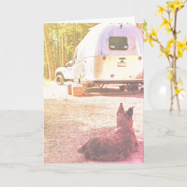 Denken Sie an Ihren Camper Dog Foto Template Karte (Gelbe Blume)