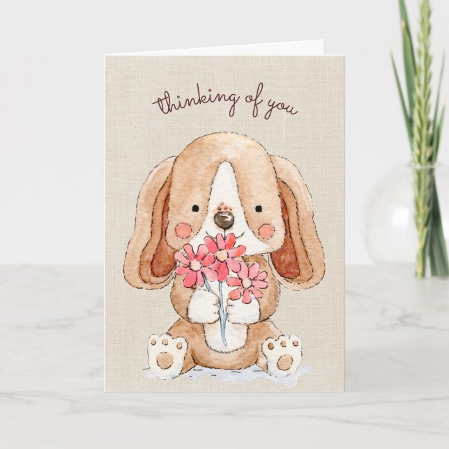 Denken Sie an Ihren Welpen Hund mit Blume Karte (Vorderseite)