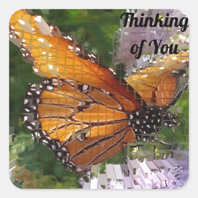 Denken Sie an Mosaik Monarch Foto Butterfly Quadratischer Aufkleber (Vorderseite)