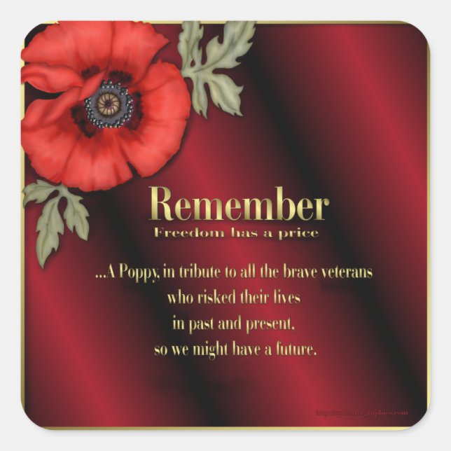 Denken Sie an Poppy Quadratischer Aufkleber (Vorderseite)
