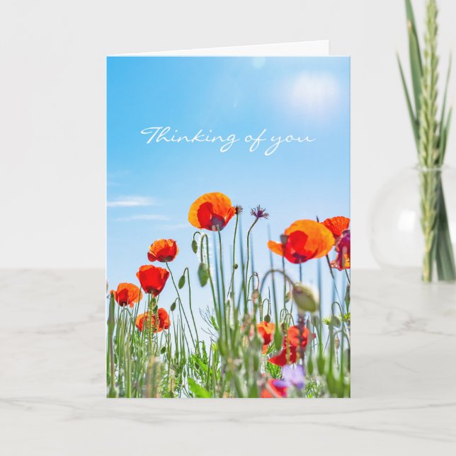 Denken Sie an Red Poppy Blume Modernes Beileid Karte (Vorderseite)