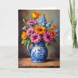 Denken Sie an Sie Blau Weiße Kanne Helle Blumen Karte
