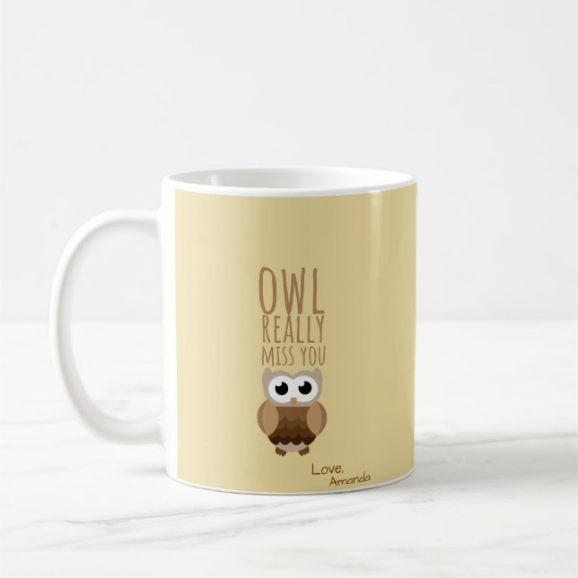 Denken Sie an Sie Funny Owl Pun Verlasst Abschied Kaffeetasse (Links)