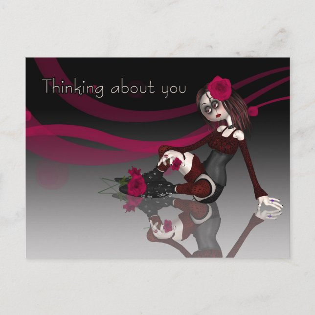 Denken Sie an Sie - Gothic Rag Doll mit Rose Postkarte (Vorderseite)