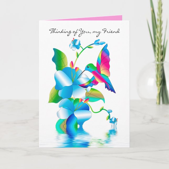 Denken Sie an Sie, Hummingbird & Blume Karte (Vorderseite)