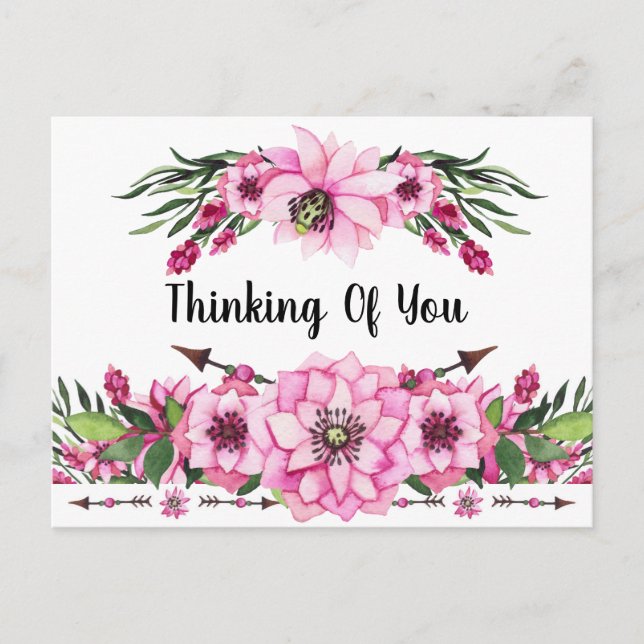 Denken Sie an Sie in rosa Blume Postkarte (Vorderseite)