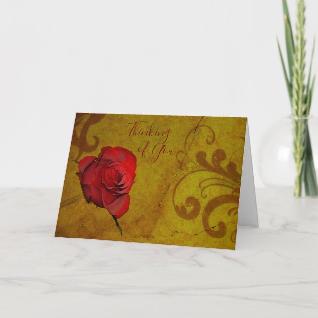 Denken Sie an Sie mit einer rote Rose Karte (Vorderseite)