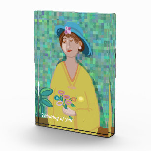 "Denken Sie an Sie" Moderne Kunst Frau in gelbem K Fotoblock