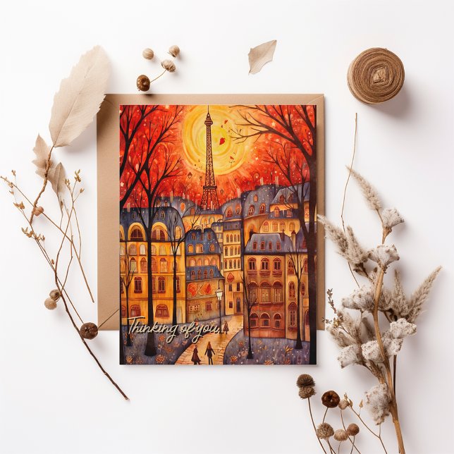 Denken Sie an Sie Paris / Frankreich fallen Stadt  Postkarte (Thinking of you Paris / France fall city scene Postcard)