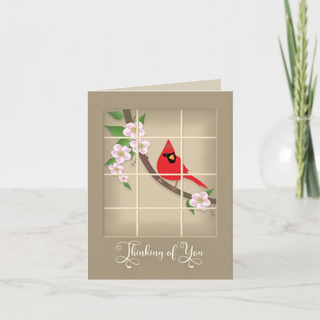 Denken Sie an Sie, Red Kardinal/Apple Blüten Karte (Vorderseite)