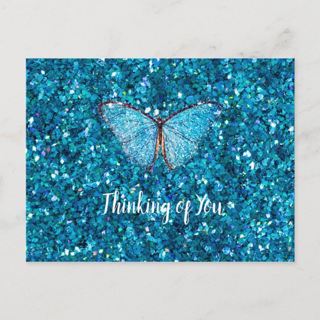 Denken Sie an Sie, Shiny Blue Glitzy Template Postkarte (Vorderseite)