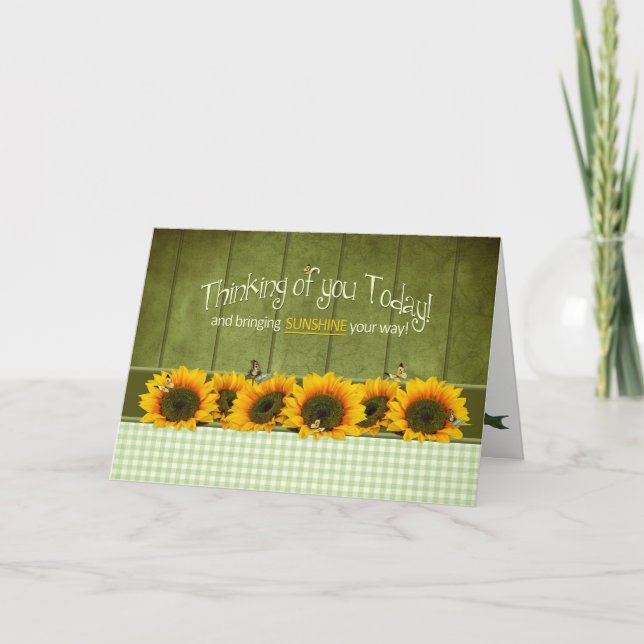 Denken Sie an Sie - Sonnenblumen und Schmetterling Karte (Vorderseite)