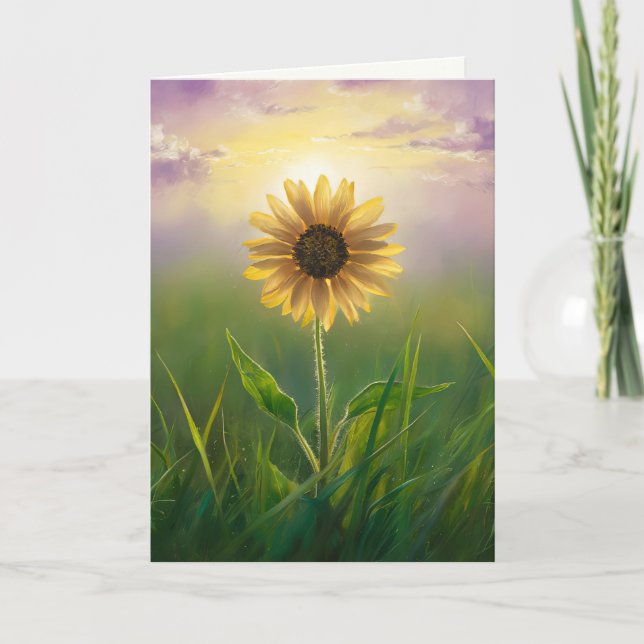 Denken Sie an Sonnenblumen auf grüner Wiese Karte (Vorderseite)