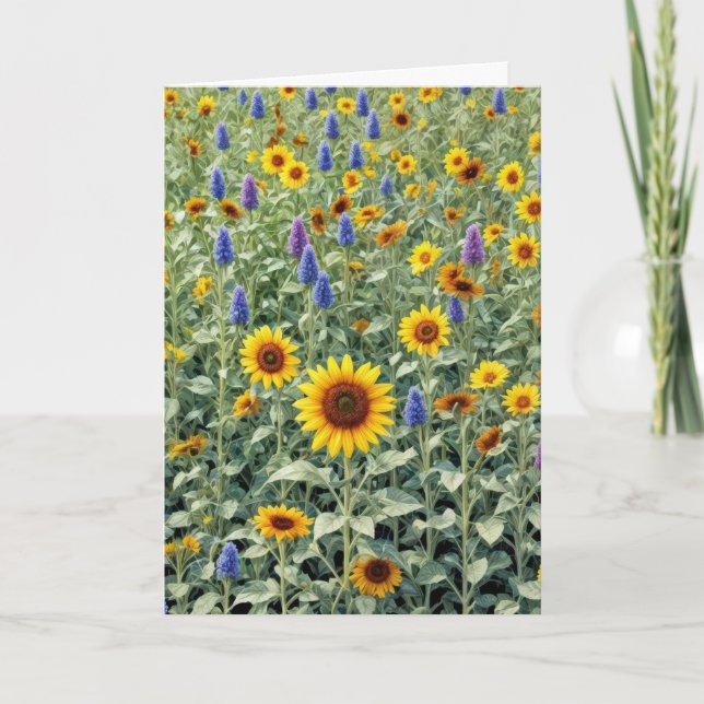 Denken Sie an Sonnenblumen und Wildblume Feld Karte (Vorderseite)