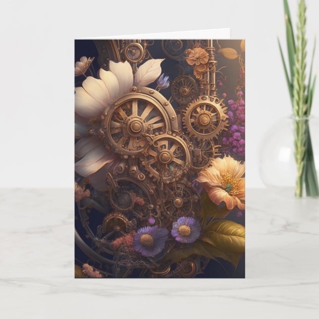Denken Sie an Steampunk Gears und Blume Karte (Vorderseite)