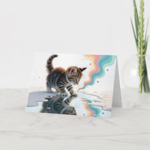 Denken Sie an Tabby Kitten im Puddle Karte