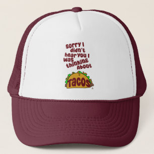 Denken Sie an Tacos Funny Food Slogan Cartoon Truckerkappe