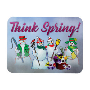 denken Sie Frühling mit Snowman und Magneten des Magnet