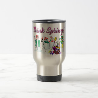 Denken Sie Frühling Snowmen mit der Reisebecher
