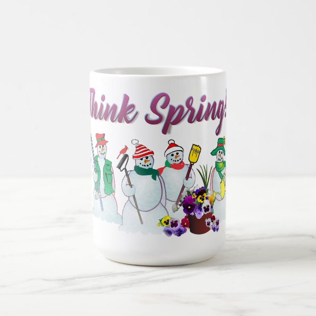 Denken Sie Frühling Snowmen mit Stiefmütterchen Kaffeetasse (Mittel)