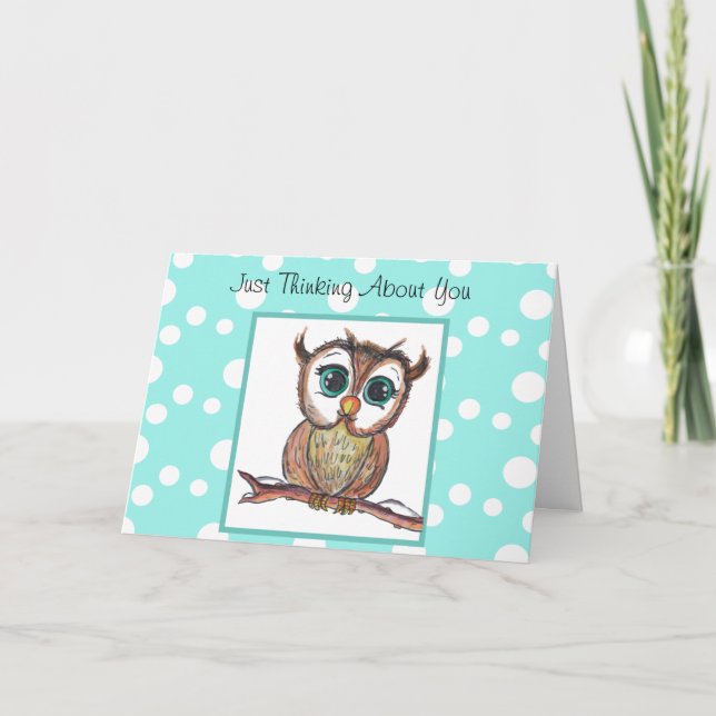 Denken Sie nur an Sie, Wasserfarben Owl Miss Sie Karte (Vorderseite)