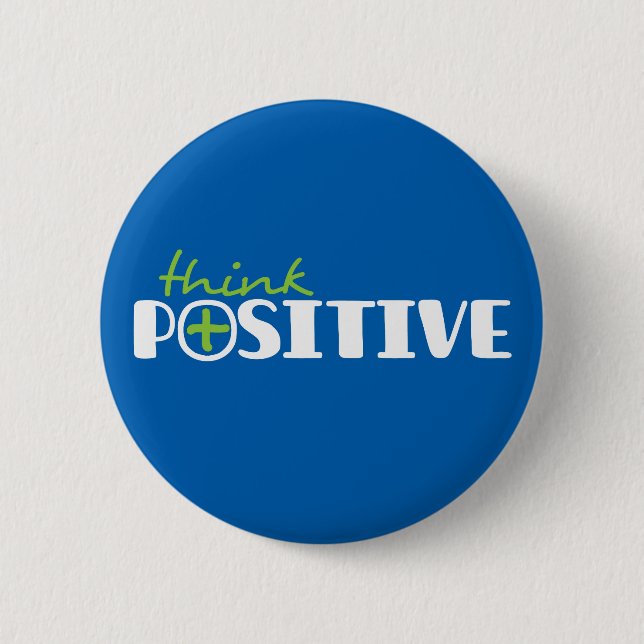 Denken Sie positives Slogangrünweiß und -BLAU Button (Vorderseite)