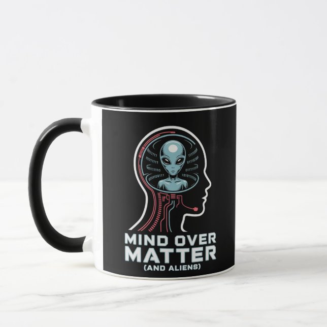 Denken über Materie Alien Head Binary Circuit Art Tasse (Links)